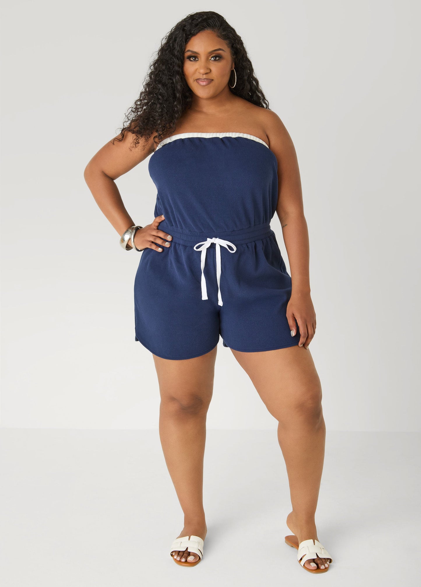 Ashley Stewart Moon To Noon Strapless Romper Pink