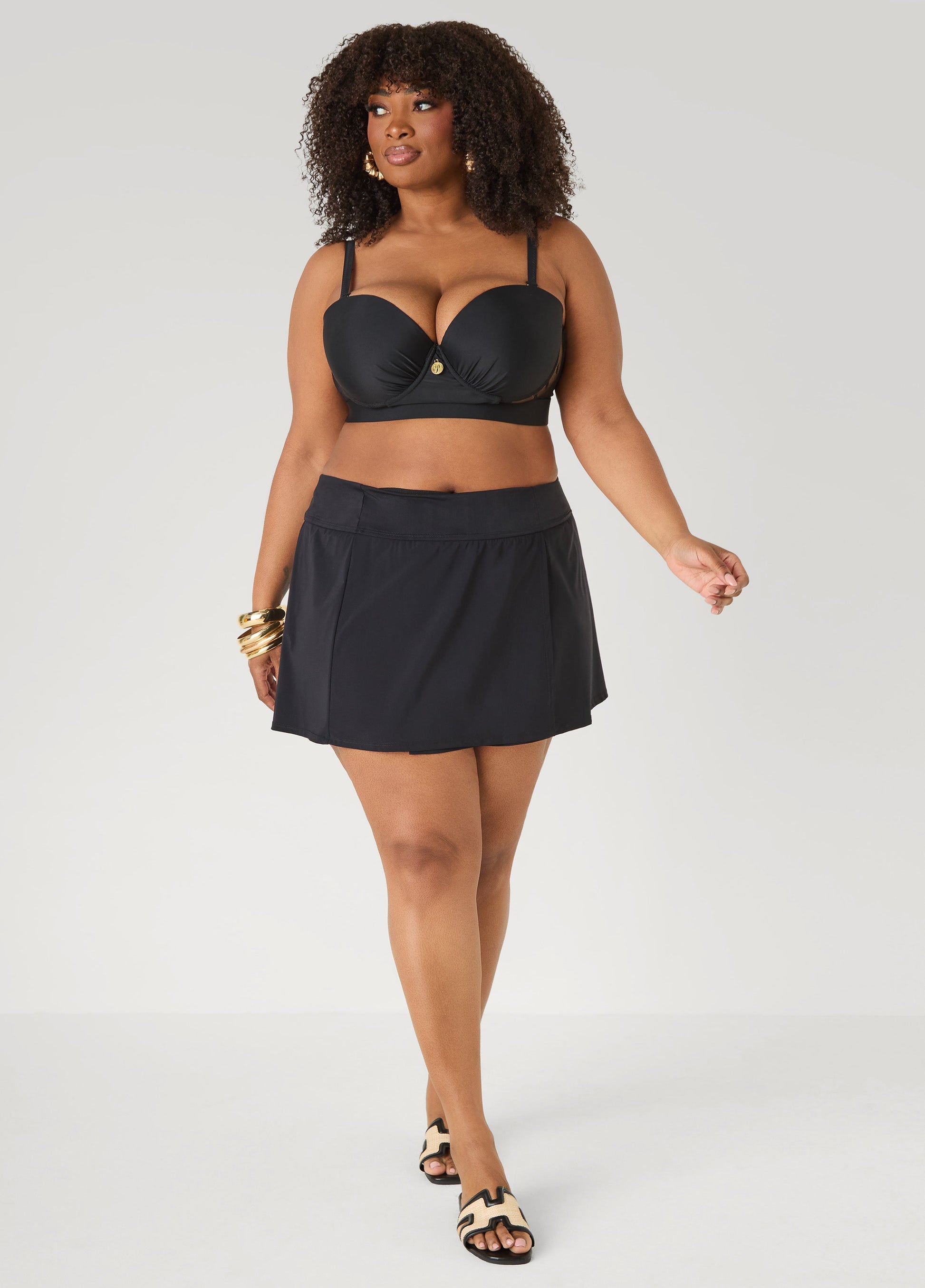 Ashley Stewart High Waist Swim Skort Black
