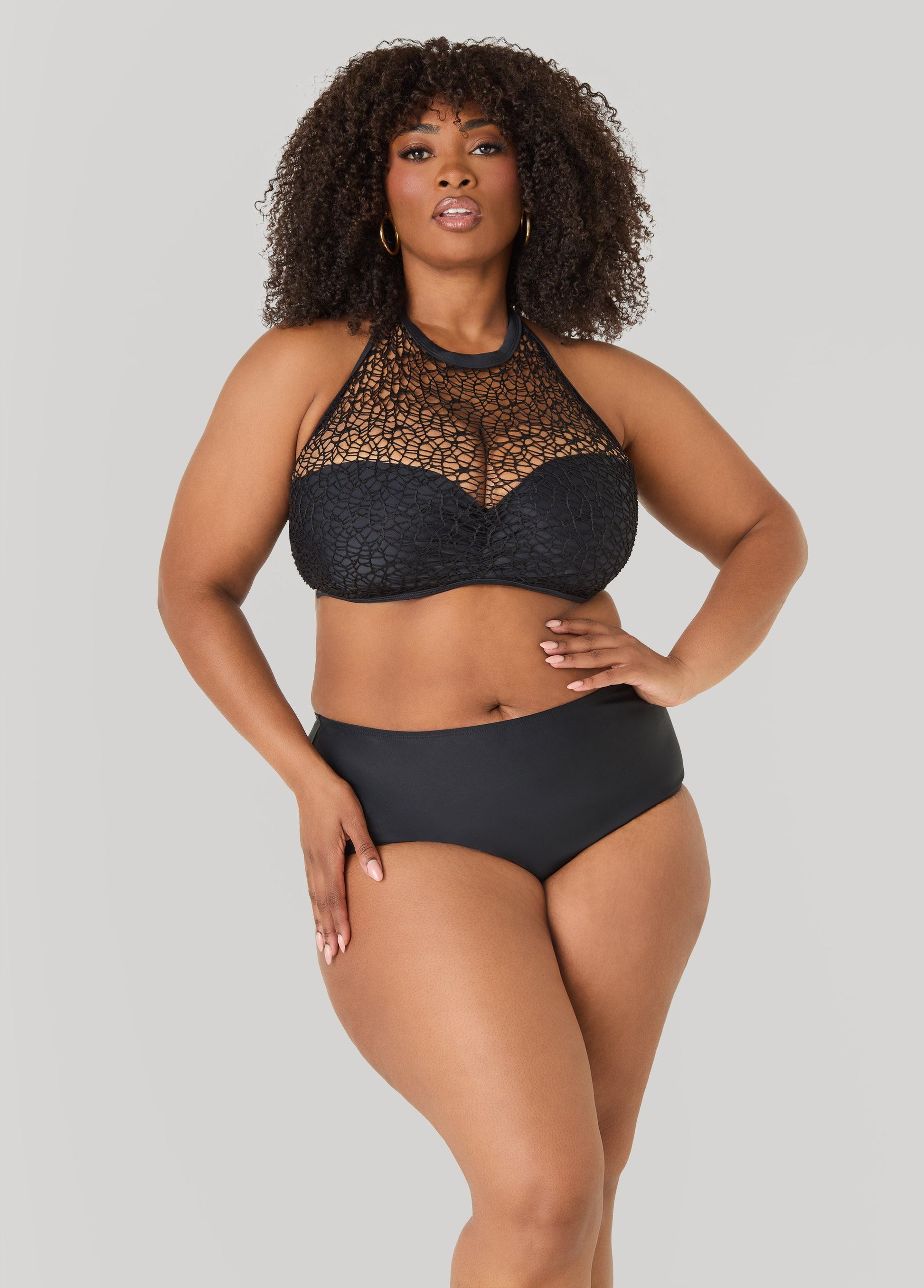 Ashley Stewart Knitted Halter Bikini Top Black