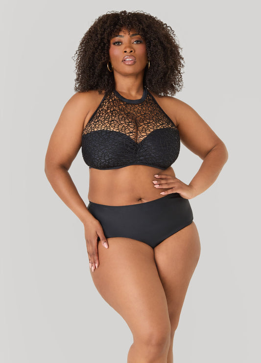 Ashley Stewart Knitted Halter Bikini Top Black