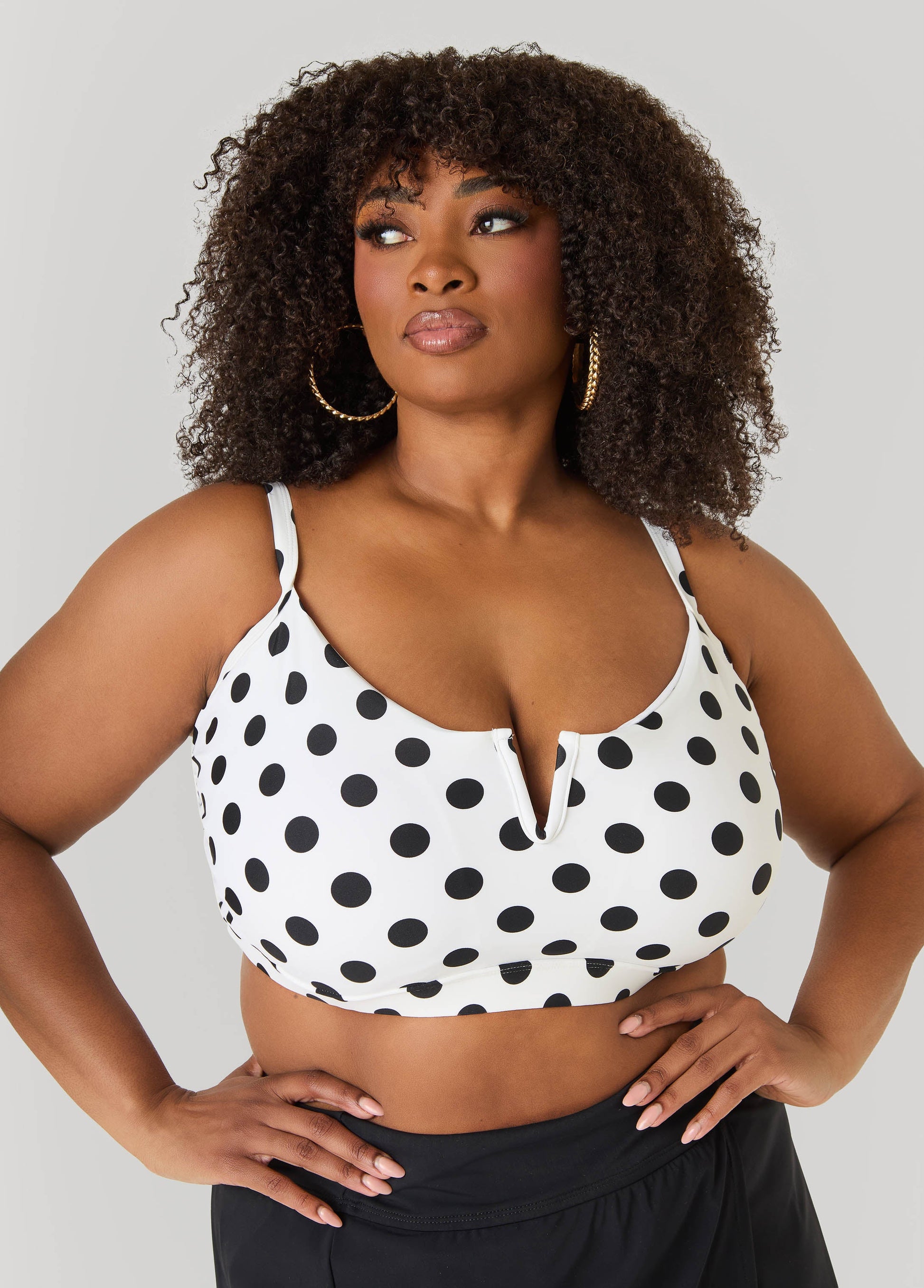 Ashley Stewart Polka Dot U Ring Bikini Top White Black
