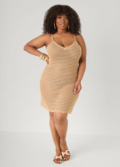 Ashley Stewart Open Knit Coverup Dress Beige