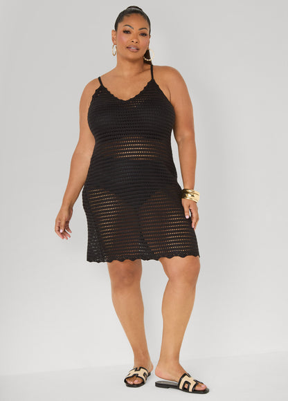 Ashley Stewart Open Knit Coverup Dress Beige