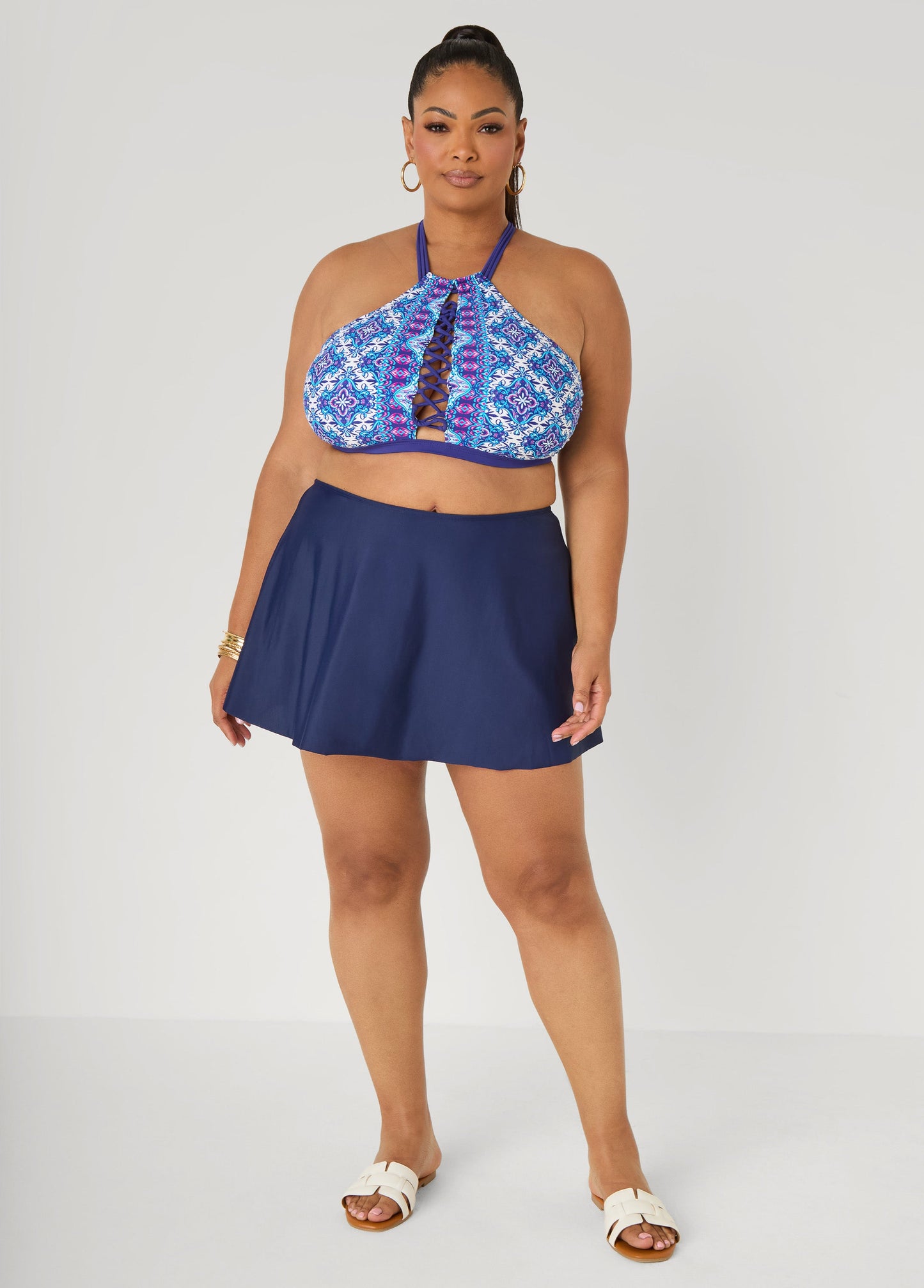 Ashley Stewart Layered Swim Skirt Navy