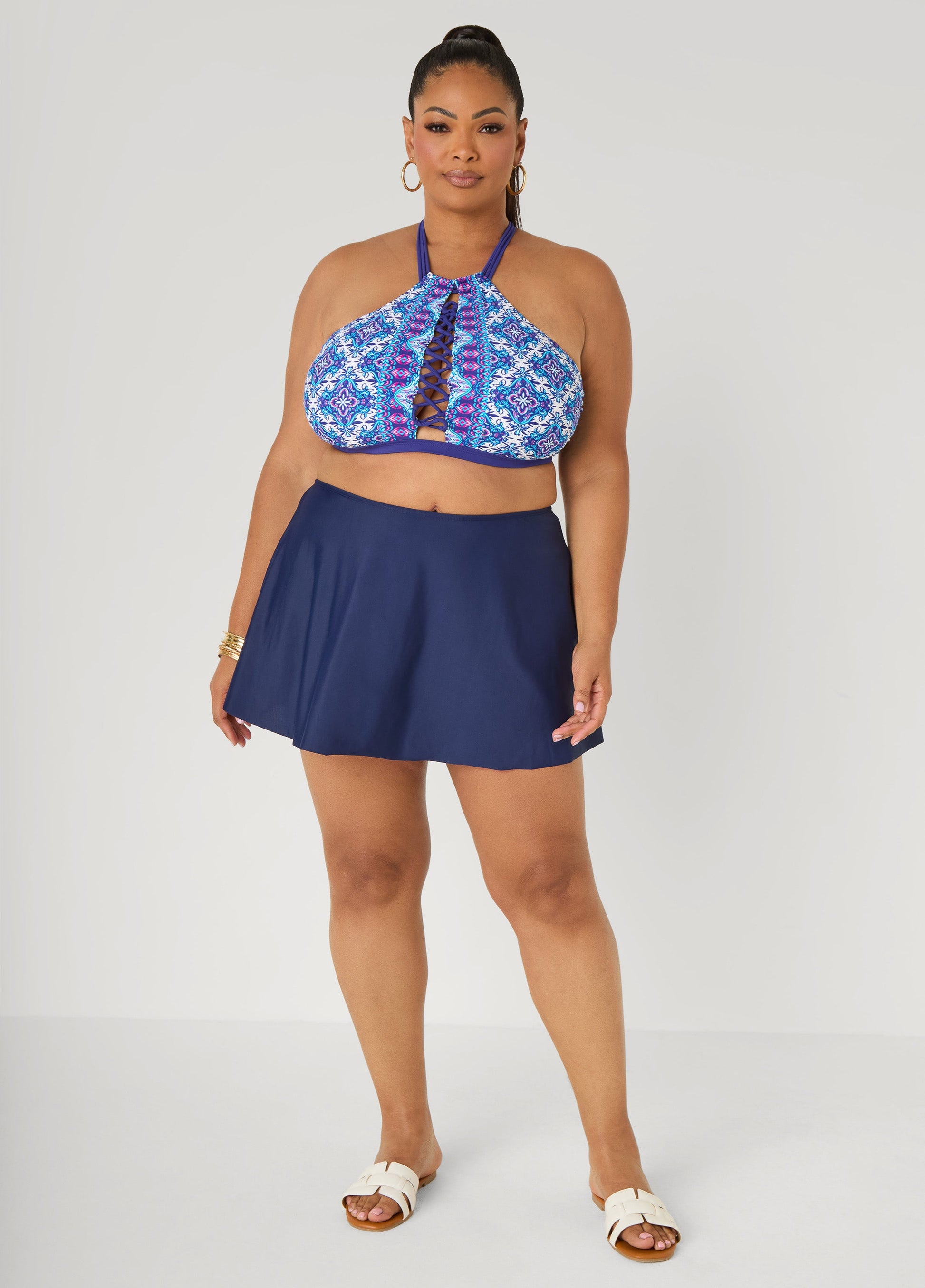 Ashley Stewart Layered Swim Skirt Navy