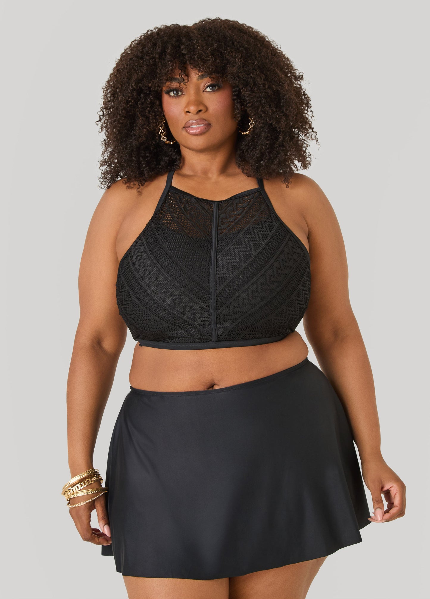 Ashley Stewart Crochet Bikini Top Black