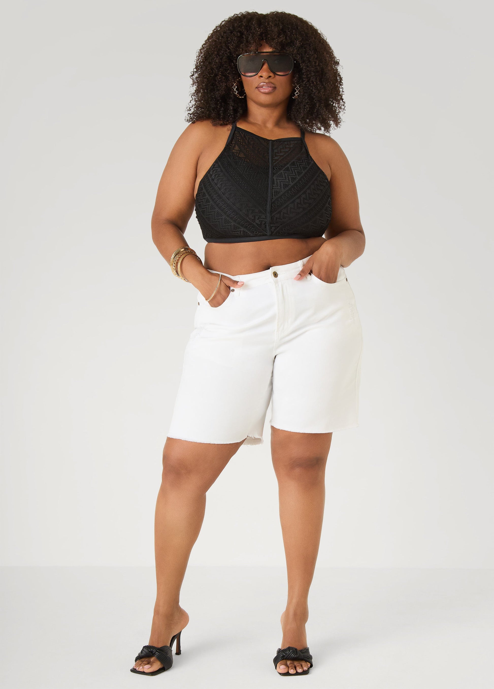 Ashley Stewart Crochet Bikini Top Black