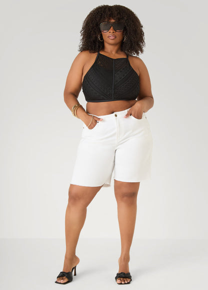 Ashley Stewart Crochet Bikini Top Black