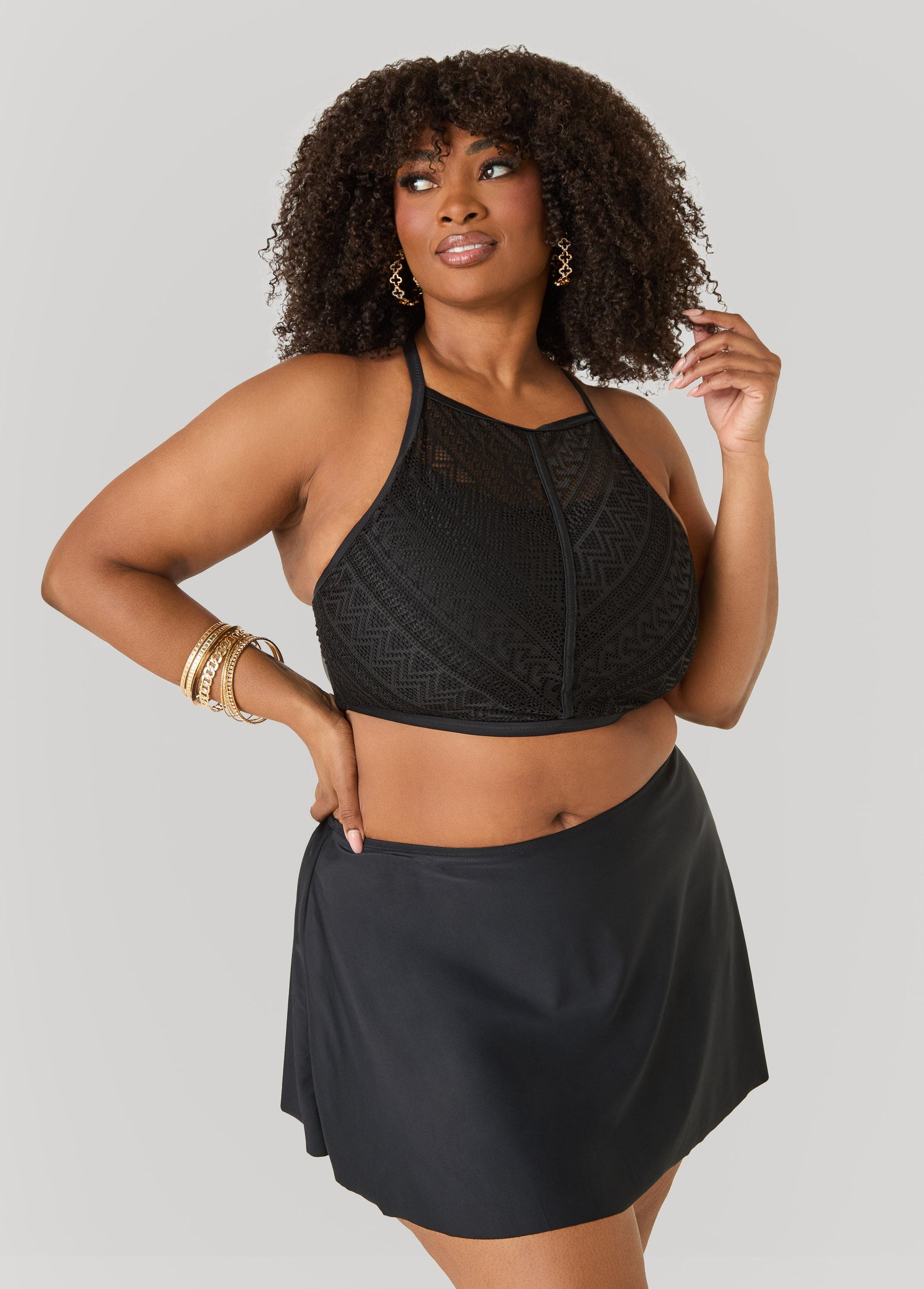 Ashley Stewart Crochet Bikini Top Black