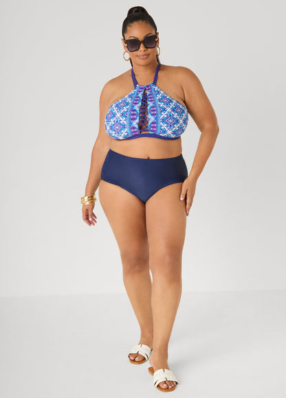 Ashley Stewart Printed Halter Bikini Top Blue
