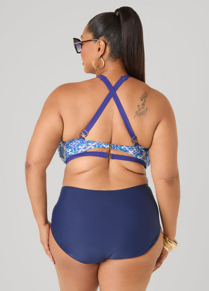 Ashley Stewart Printed Halter Bikini Top Blue