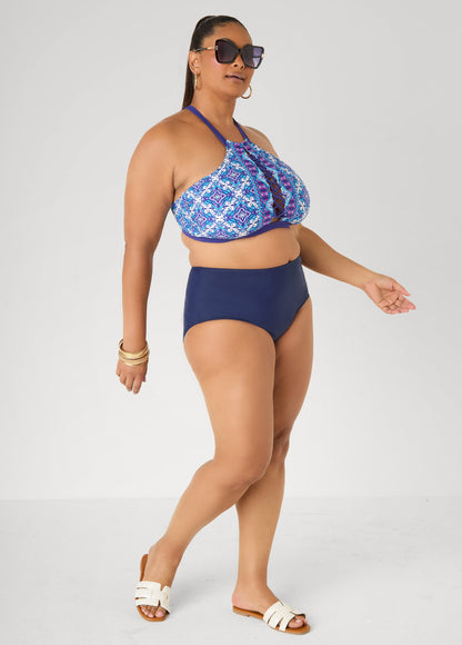 Ashley Stewart Printed Halter Bikini Top Blue