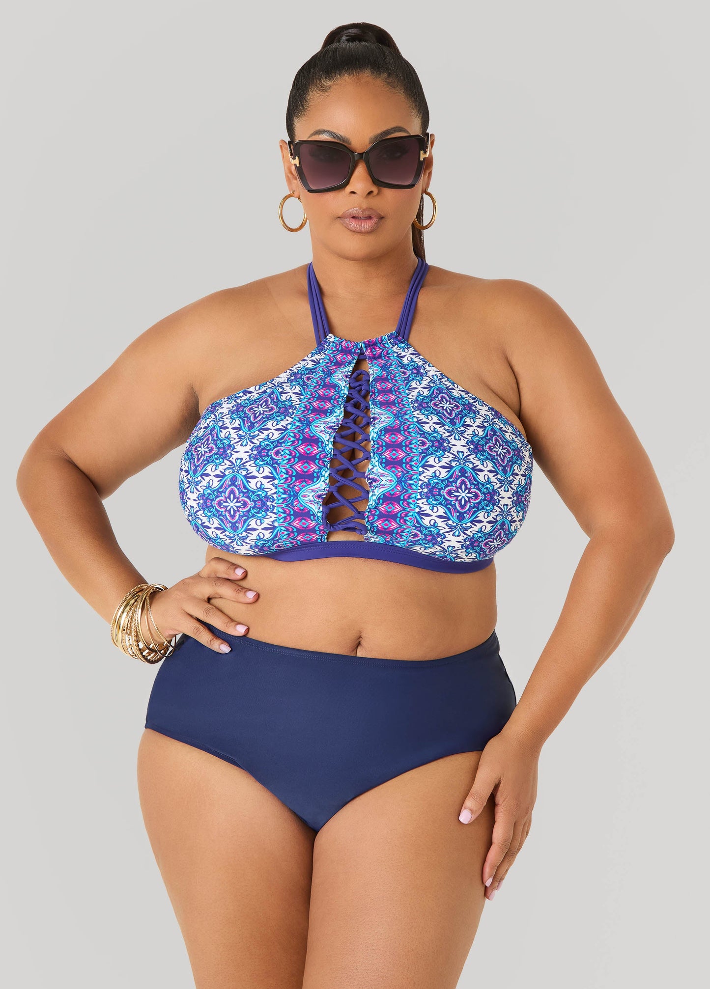 Ashley Stewart High Rise Swim Briefs Navy