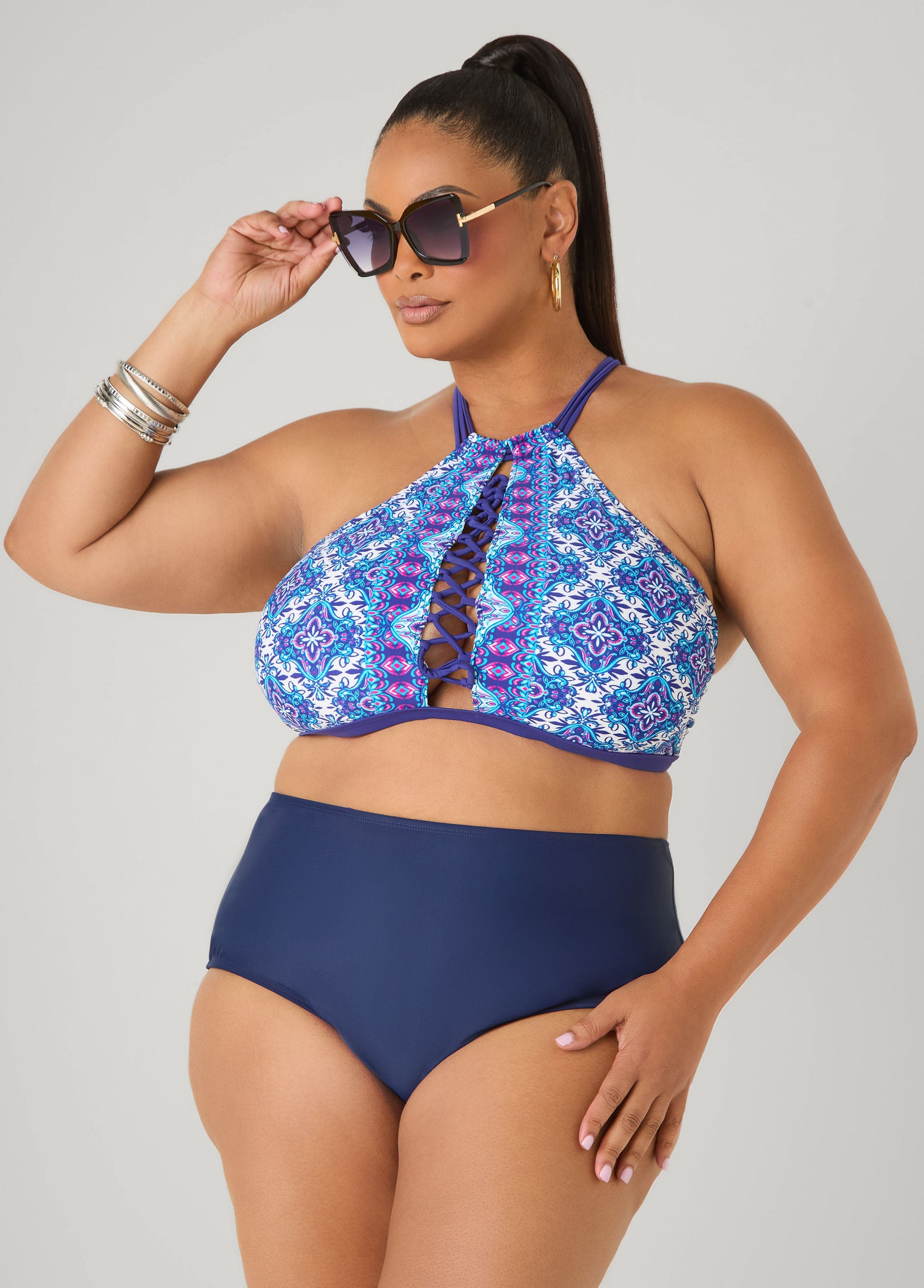 Ashley Stewart High Rise Swim Briefs Navy