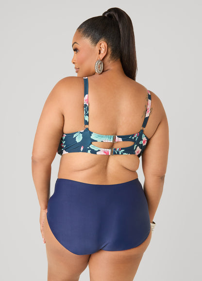 Ashley Stewart Convertible Floral Bikini Top Navy