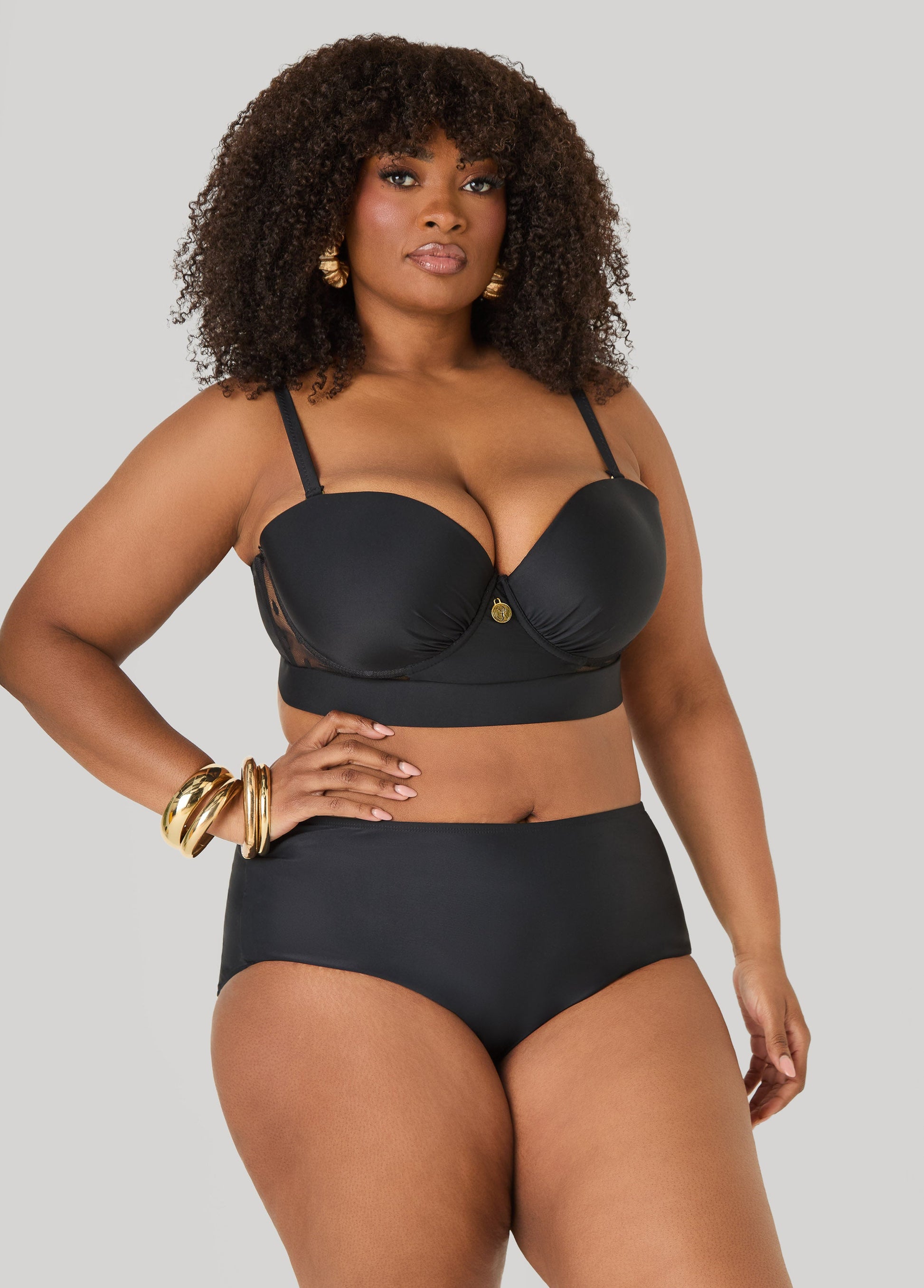 Ashley Stewart High Waist Swim Briefs Black