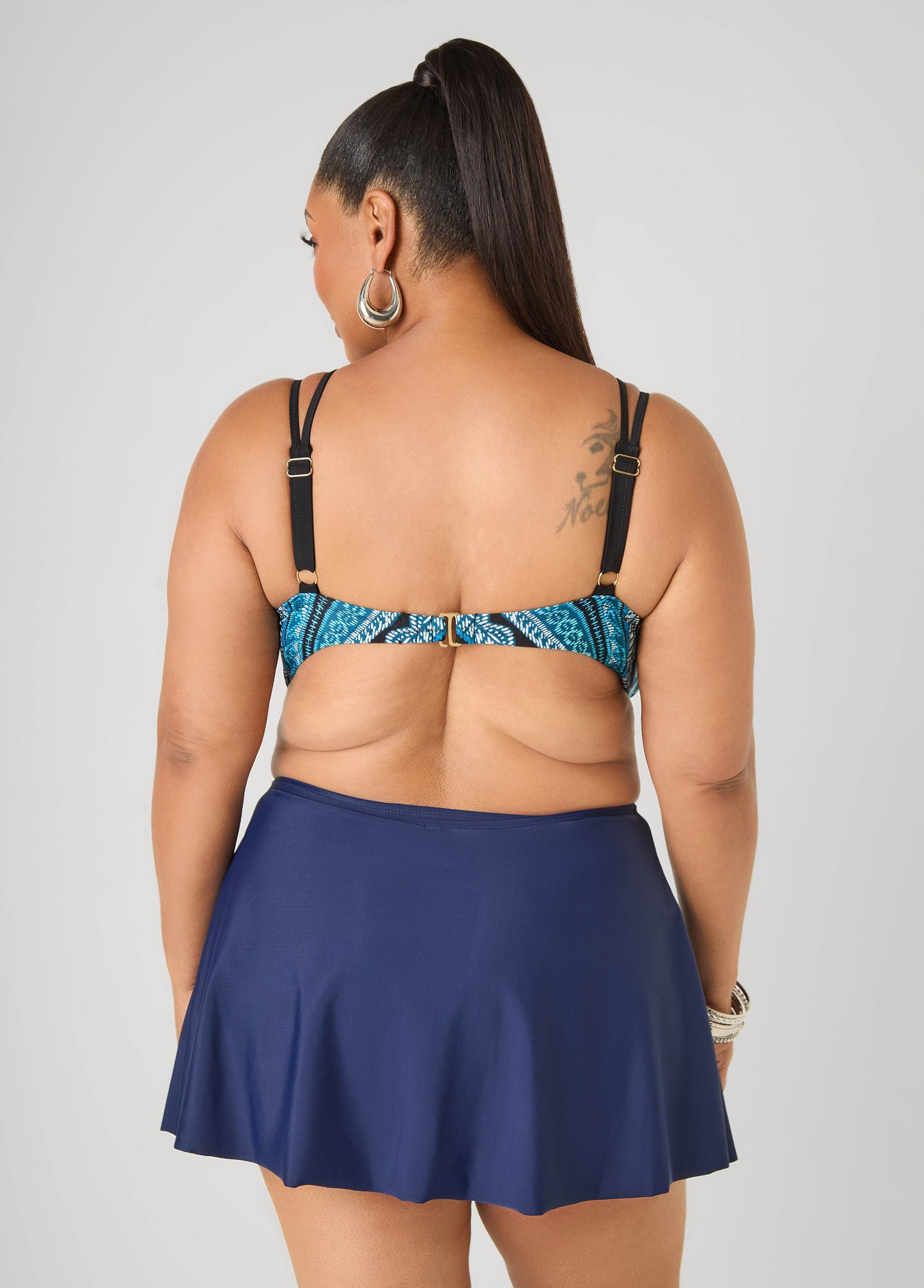 Ashley Stewart Caged Printed Bikini Top Navy