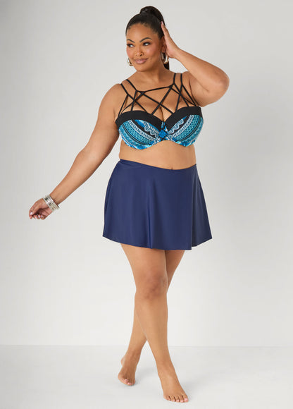 Ashley Stewart Caged Printed Bikini Top Navy