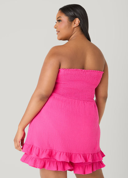 Ashley Stewart Strapless Smocked Ruffled Romper Black