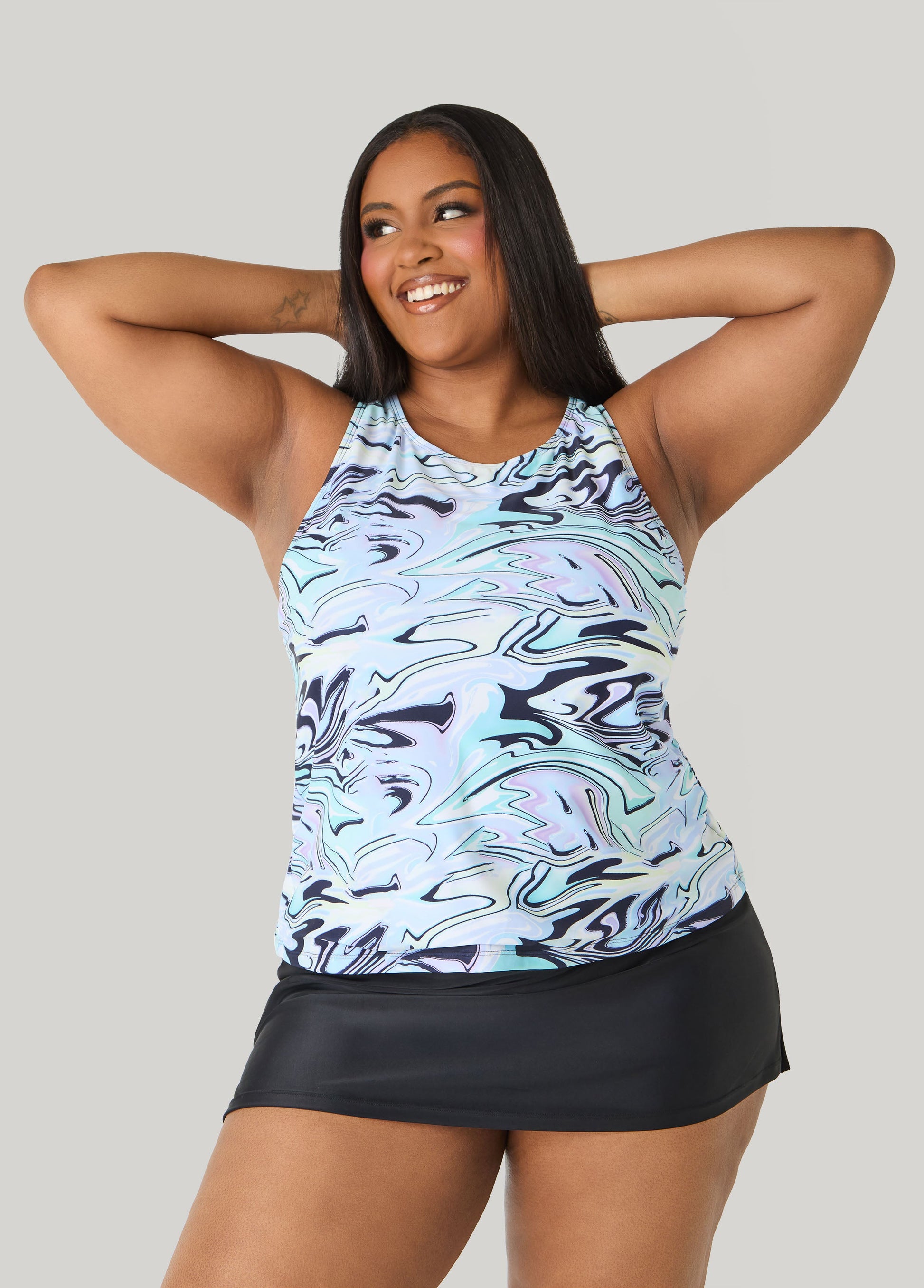 Ashley Stewart Swirl Print Tankini Set Multi