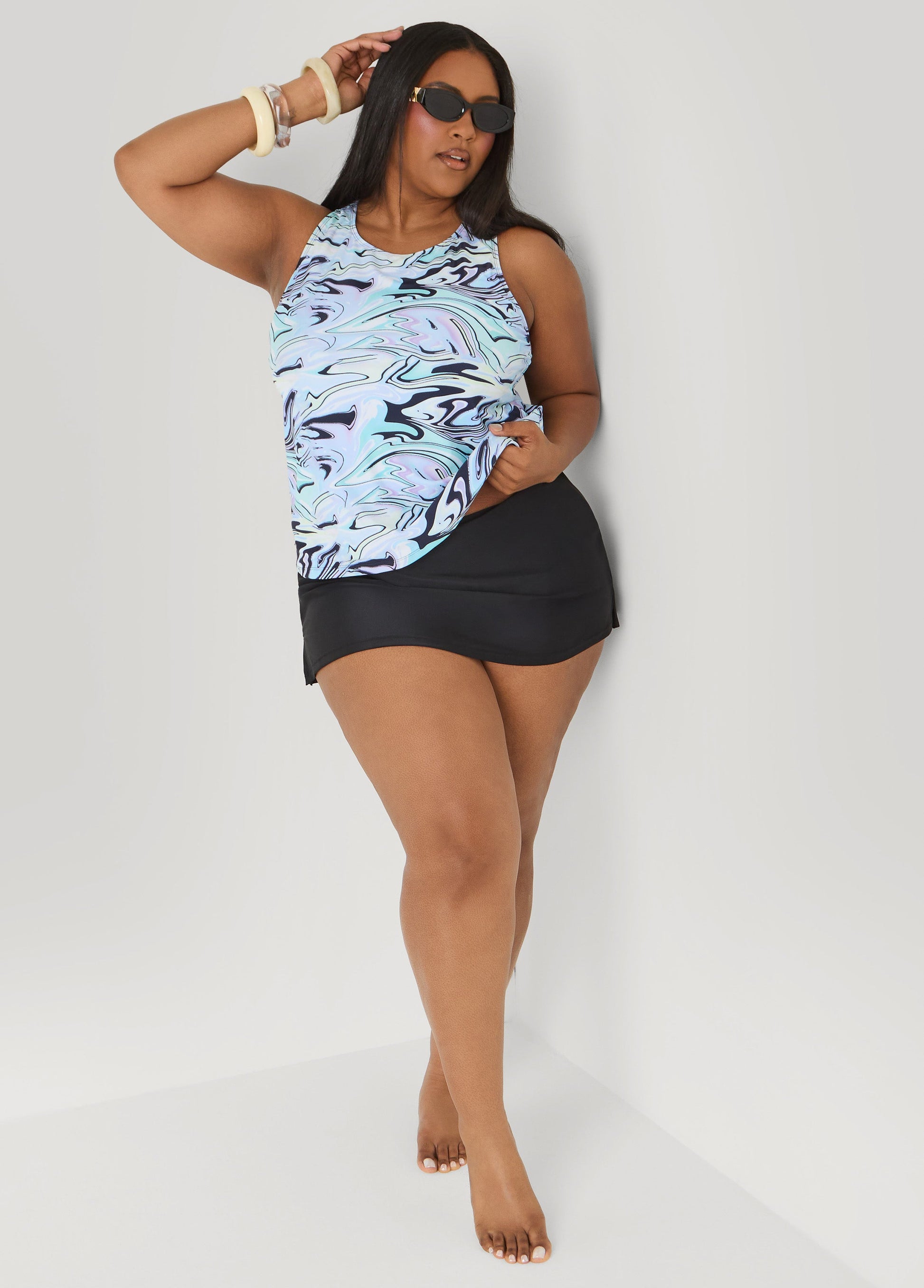 Ashley Stewart Swirl Print Tankini Set Multi