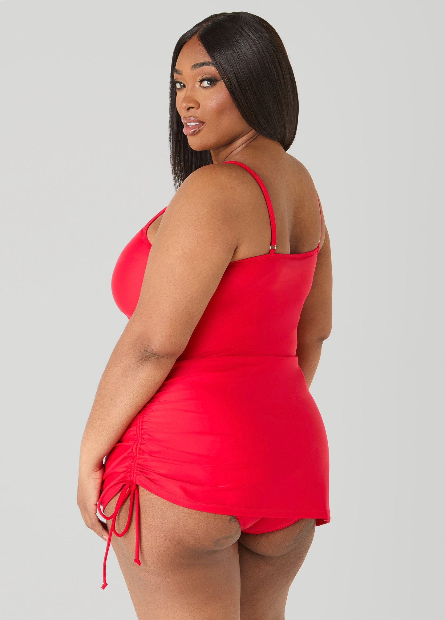 Ashley Stewart Drawstring Swimdress Poinsettia