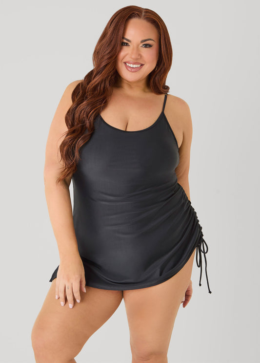 Ashley Stewart Side Drawstring Swimdress Black