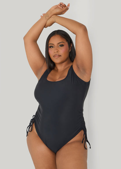 Ashley Stewart Drawstring Swimsuit Black