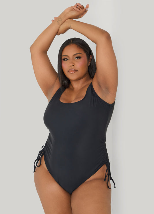 Ashley Stewart Drawstring Swimsuit Black