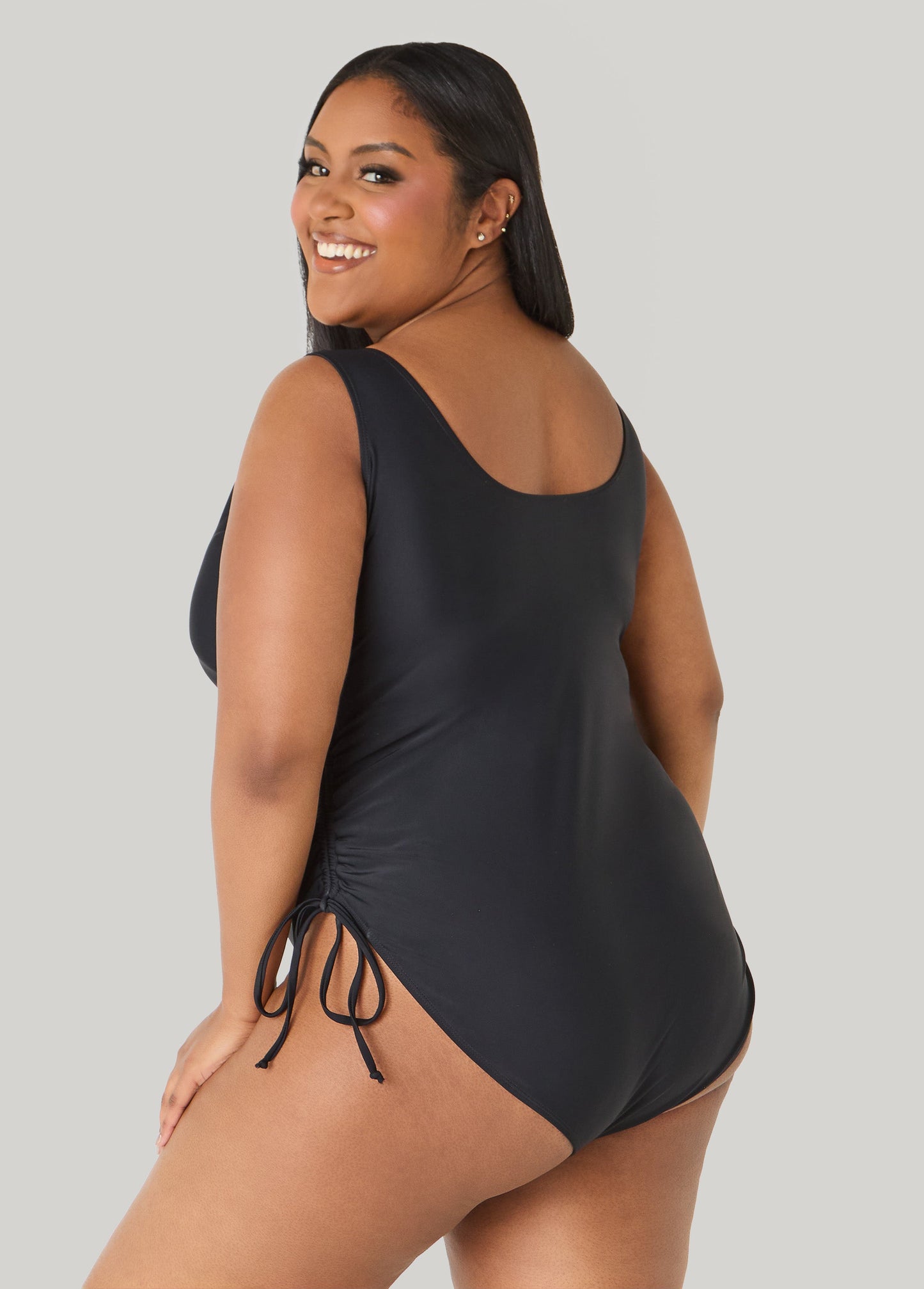 Ashley Stewart Drawstring Swimsuit Black