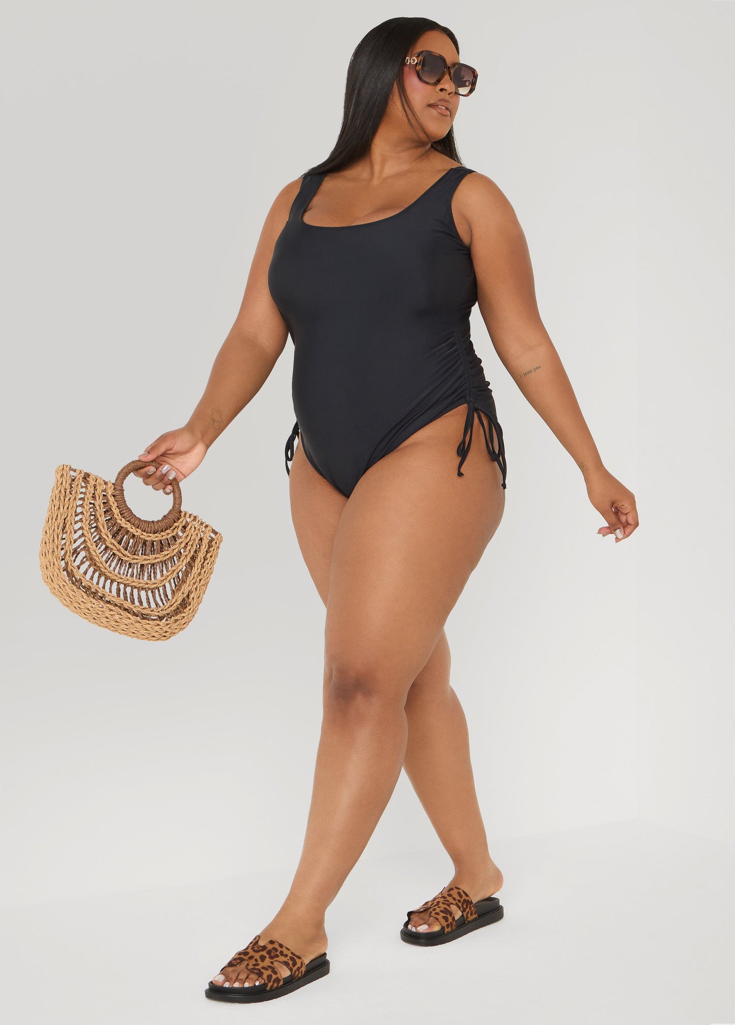 Ashley Stewart Drawstring Swimsuit Black
