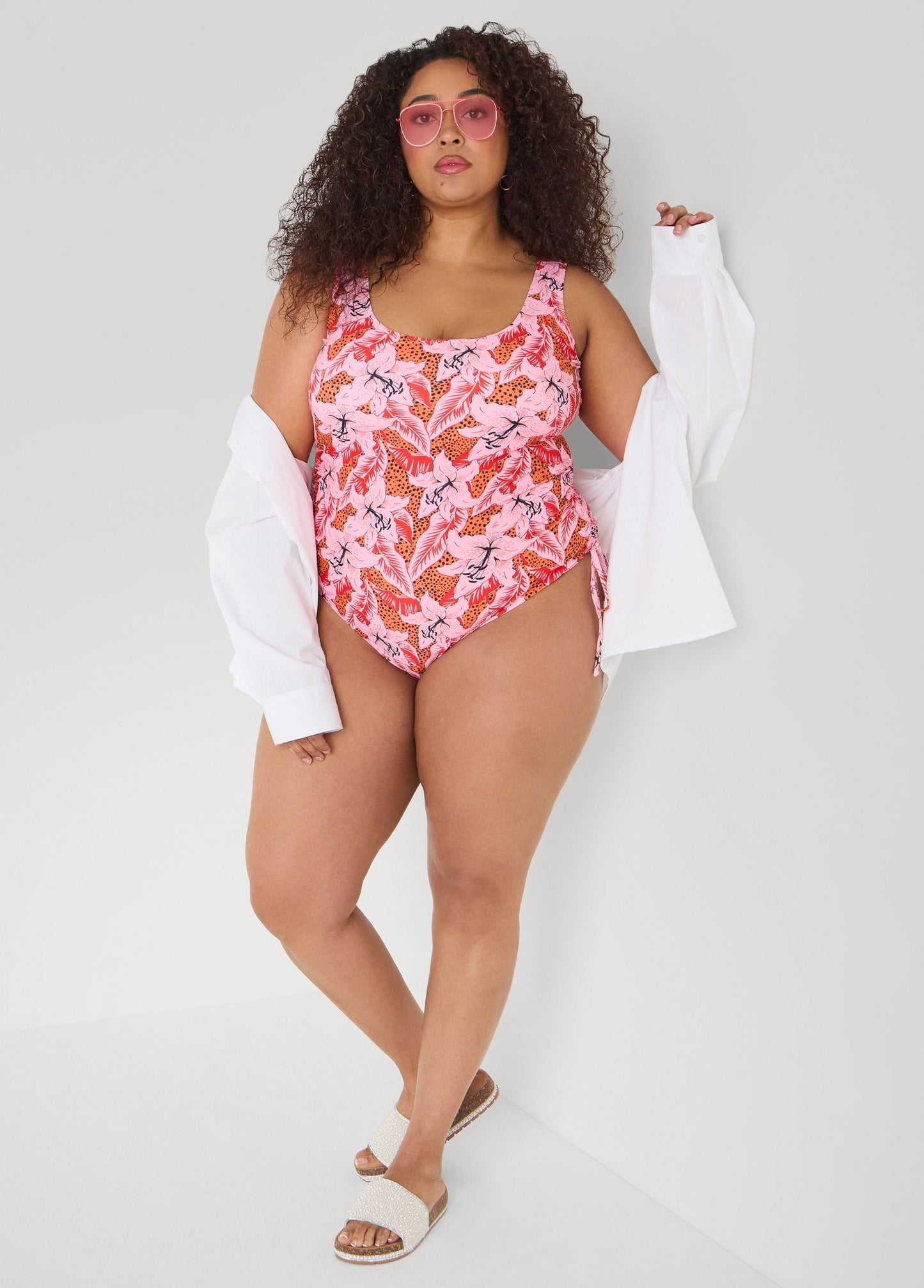 Ashley Stewart Floral Drawstring Swimsuit Multi