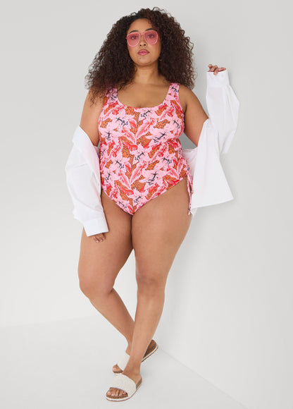 Ashley Stewart Floral Drawstring Swimsuit Multi