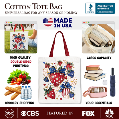 Ashley Stewart Patriotic Strawberries Tote Bag Red Handle