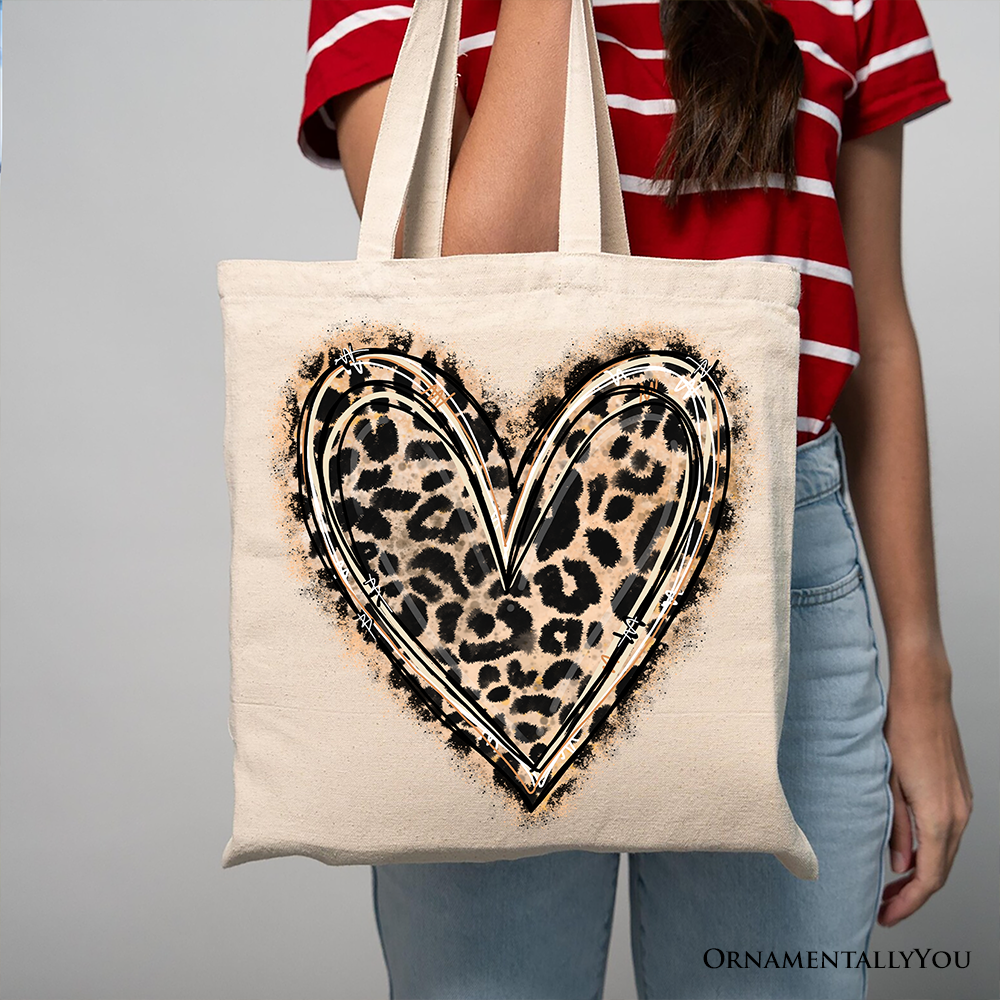 Ashley Stewart Leopard Heart Valentine Tote Bag Beige