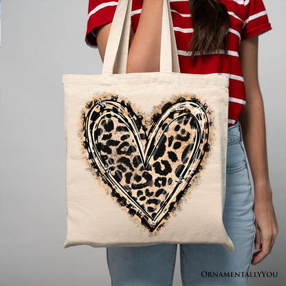 Ashley Stewart Leopard Heart Valentine Tote Bag Beige