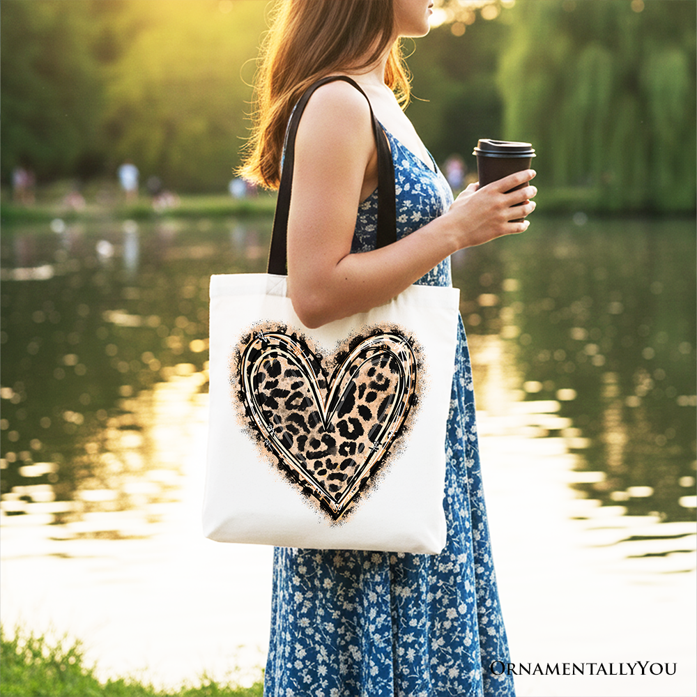 Ashley Stewart Leopard Heart Valentine Tote Bag Beige