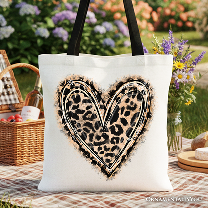 Ashley Stewart Leopard Heart Valentine Tote Bag Beige