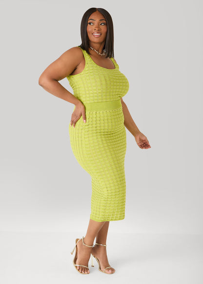 Ashley Stewart Textured Knit Checked Tank Apple Green