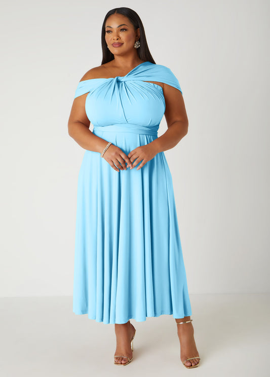 Ashley Stewart Multi Way Maxi Convertible Dress Lt Sky Blue