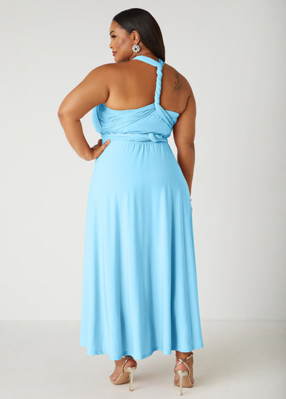 Ashley Stewart Multi Way Maxi Convertible Dress Lt Sky Blue