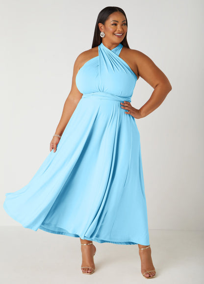 Ashley Stewart Multi Way Maxi Convertible Dress Lt Sky Blue