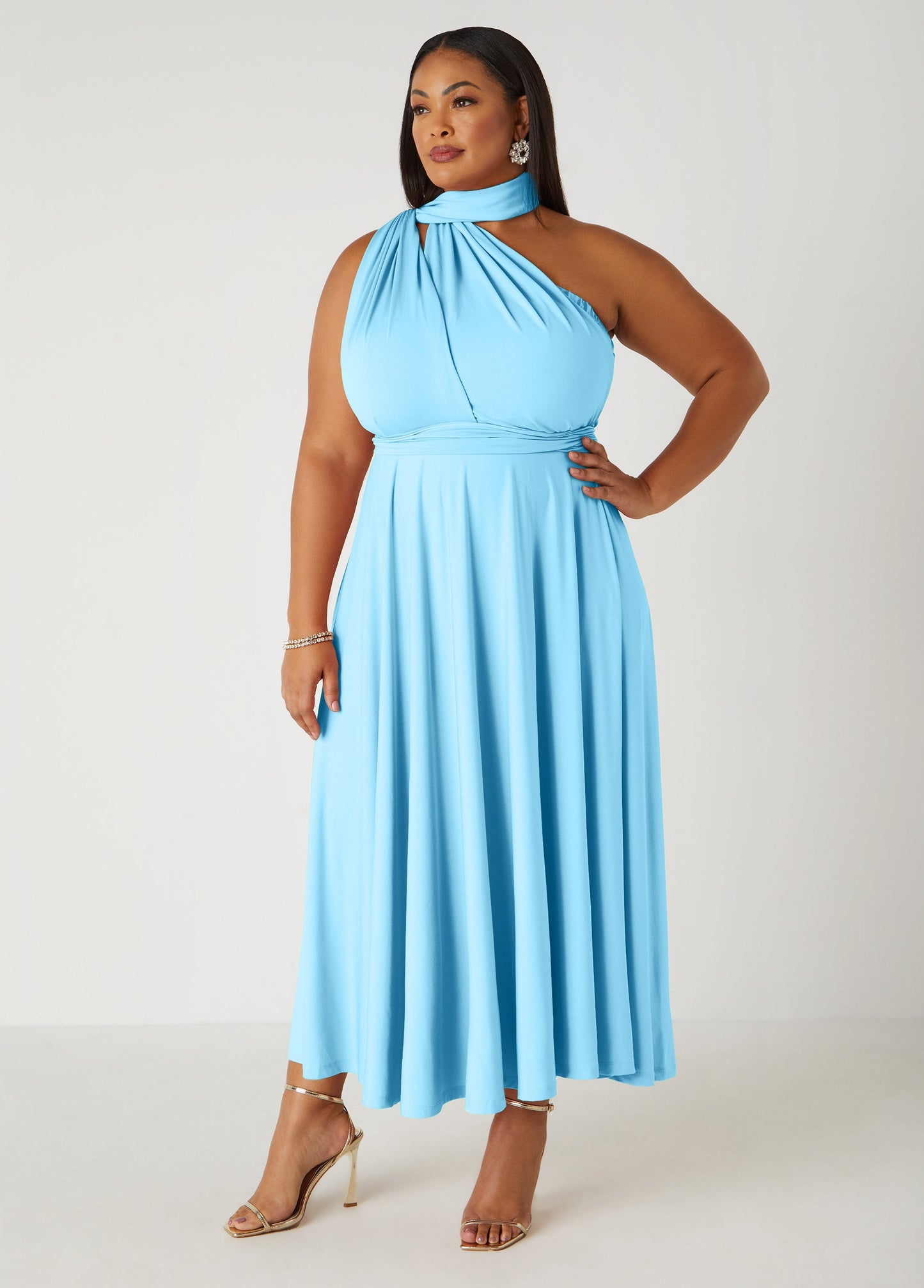 Ashley Stewart Multi Way Maxi Convertible Dress Lt Sky Blue