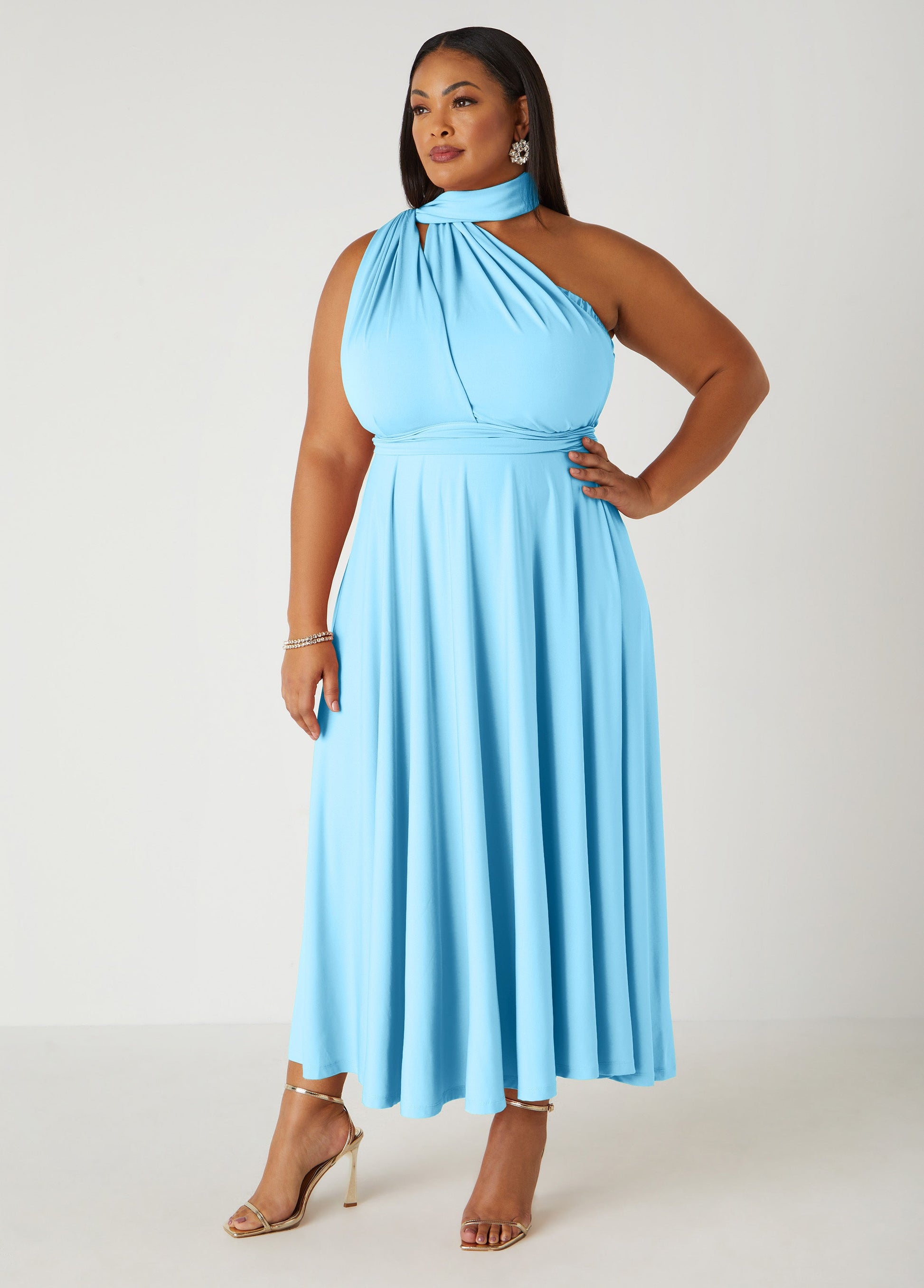 Ashley Stewart Multi Way Maxi Convertible Dress Lt Sky Blue