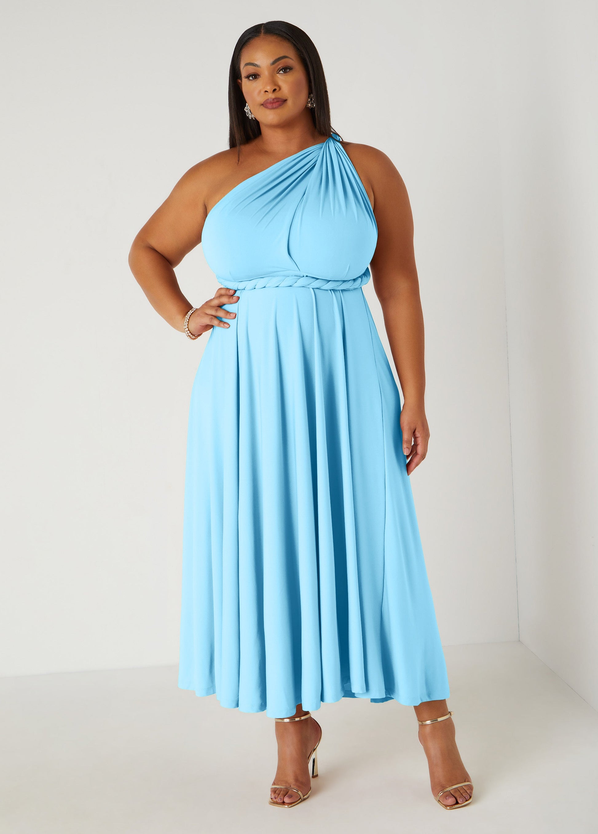 Ashley Stewart Multi Way Maxi Convertible Dress Lt Sky Blue