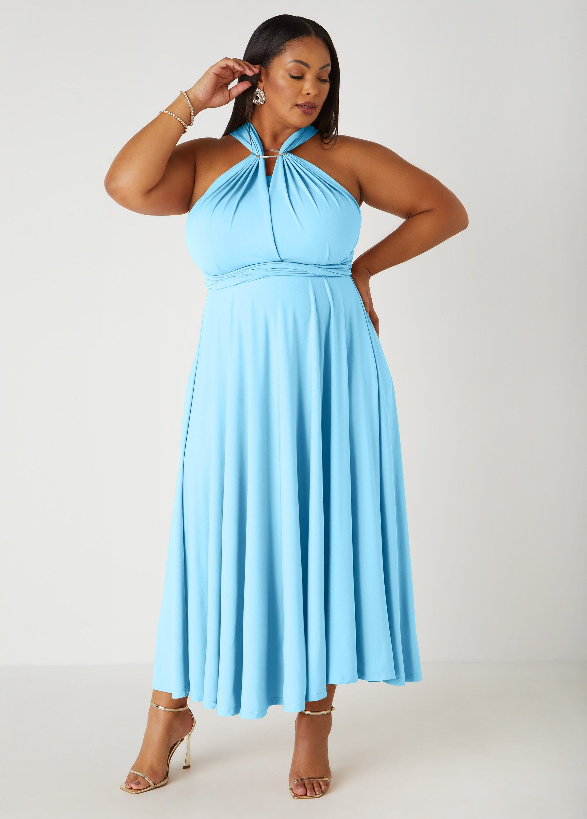 Ashley Stewart Multi Way Maxi Convertible Dress Lt Sky Blue
