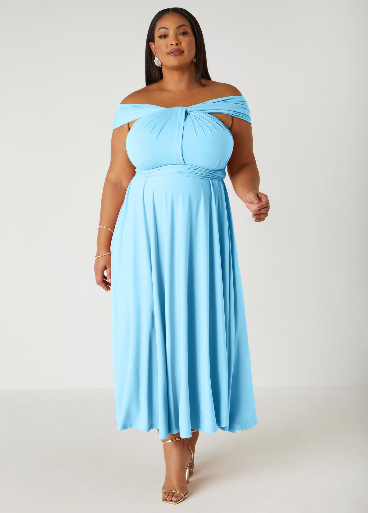 Ashley Stewart Multi Way Maxi Convertible Dress Lt Sky Blue
