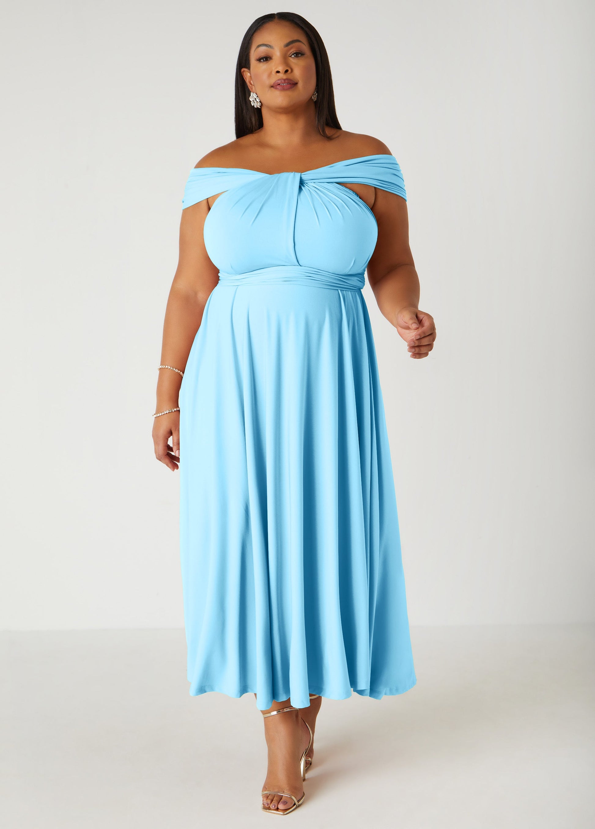 Ashley Stewart Multi Way Maxi Convertible Dress Lt Sky Blue