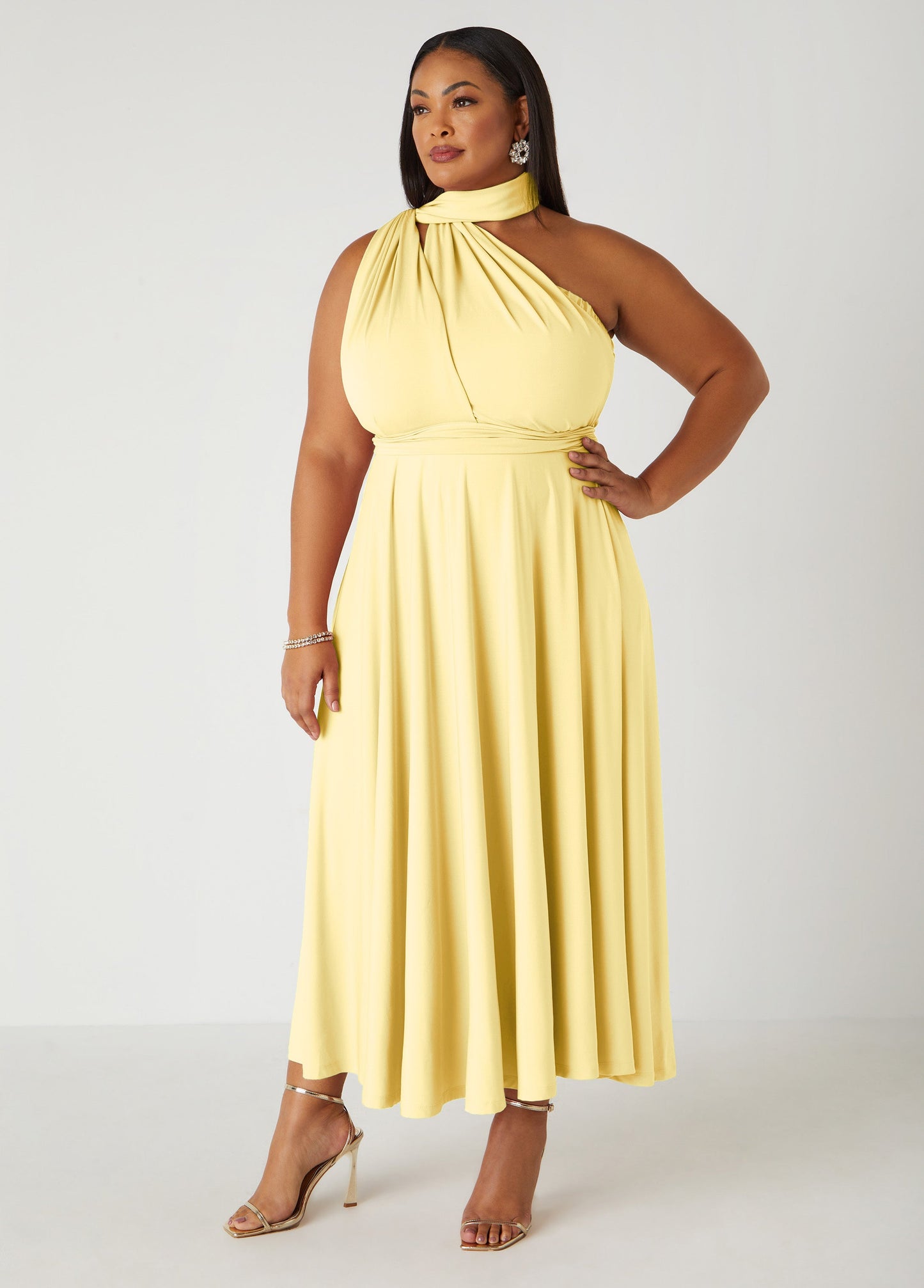 Ashley Stewart Multi Way Convertible Dress Light/Pastel Yellow