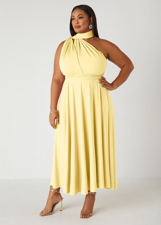 Ashley Stewart Multi Way Convertible Dress Light/Pastel Yellow